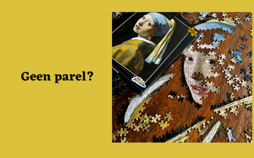 puzzel en puzzelstukjes van afbeelding meisje met de parel van Vermeer